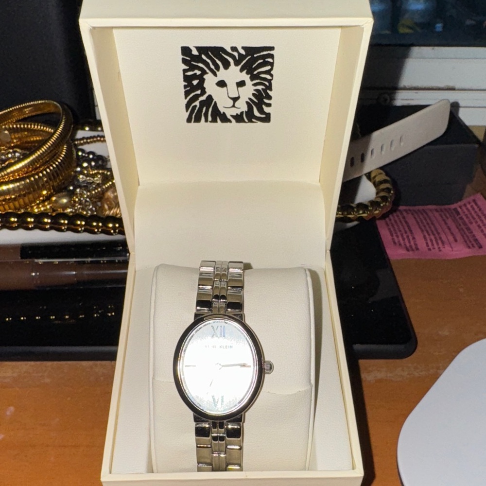Anne Klein Silver Watch with Black Dial